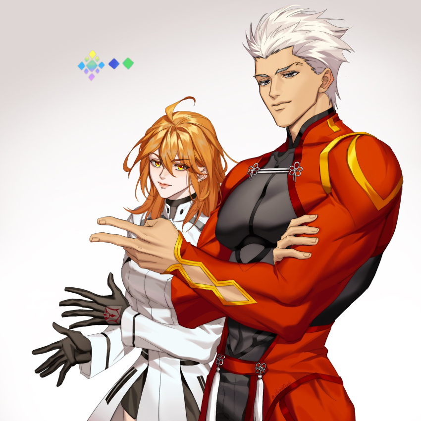 Safebooru - 1boy 1girl ahoge archer (fate) black gloves breasts brown ...