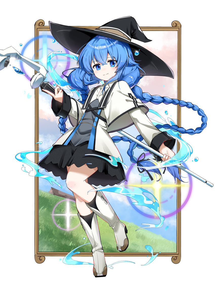 safebooru-1girl-absurdres-black-hat-black-ribbon-black-skirt-blue