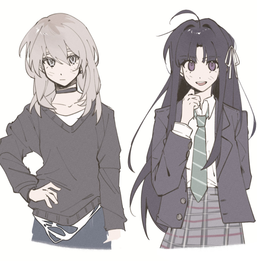 Safebooru - 2girls ahoge awa subaru black choker black hair black ...