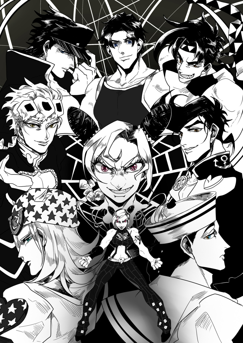 Safebooru 1girl 6+boys blue eyes brown eyes family giorno giovanna