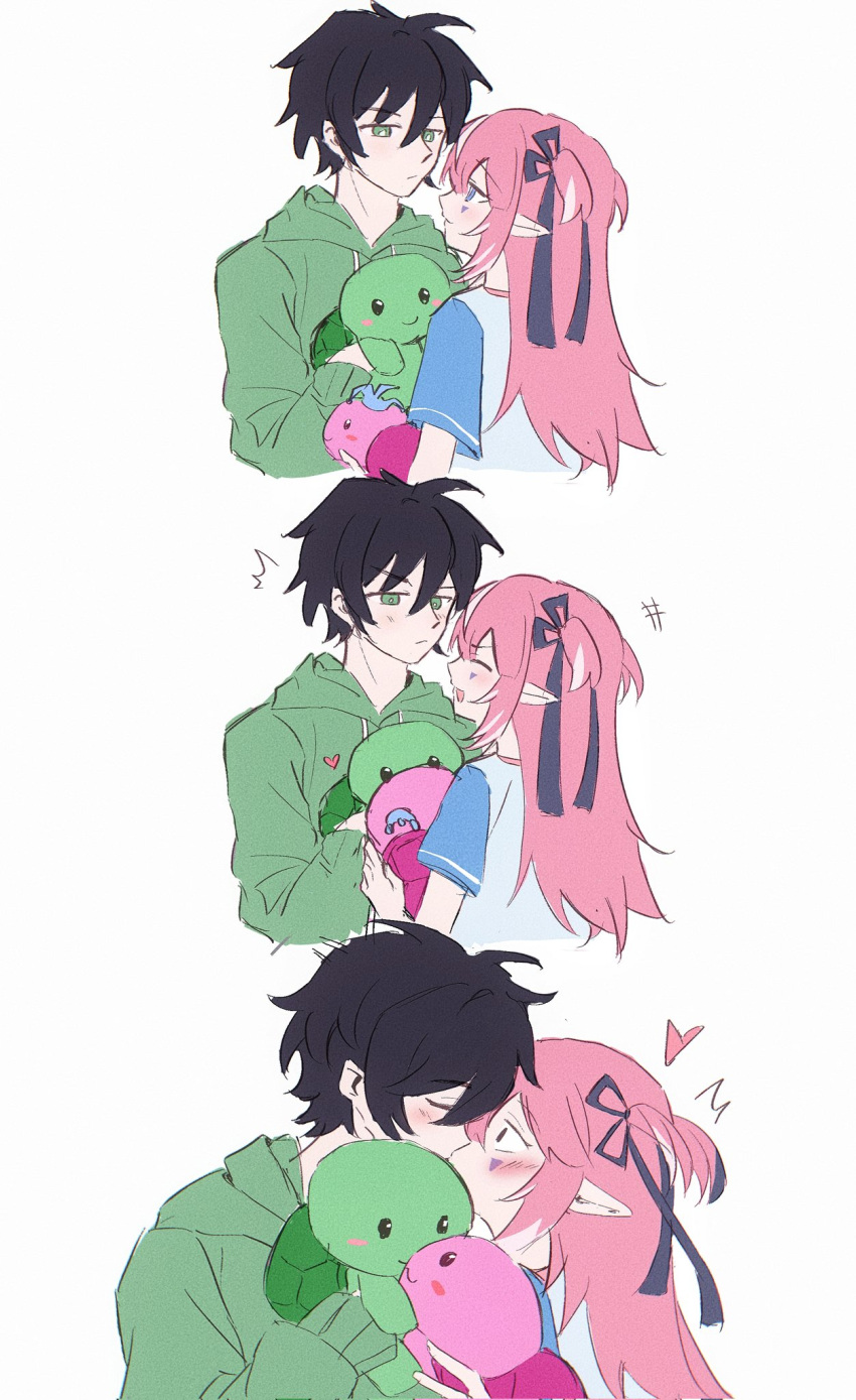 Safebooru - 1boy 1girl black hair blush camila (vtuber) closed eyes couple demon girl eye