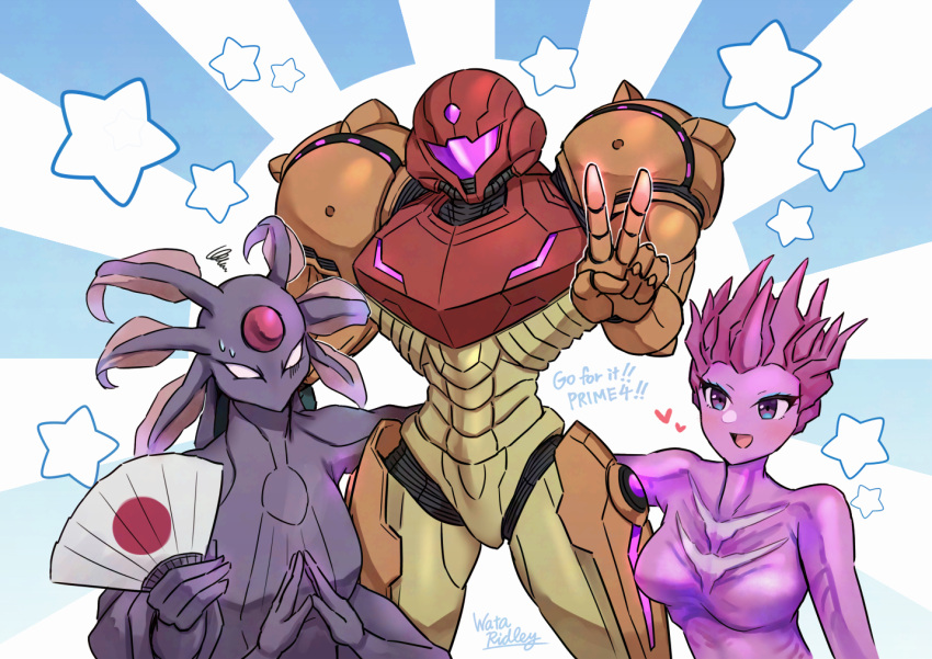Safebooru - 1other 2girls alien arm around waist breasts colored skin ...