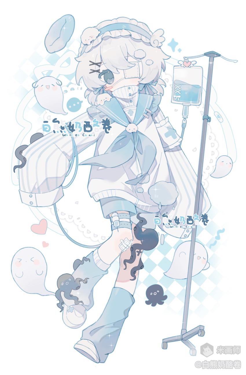 Safebooru - 1girl bai xiong nailaojuan blue eyes blue hairband blue leg ...