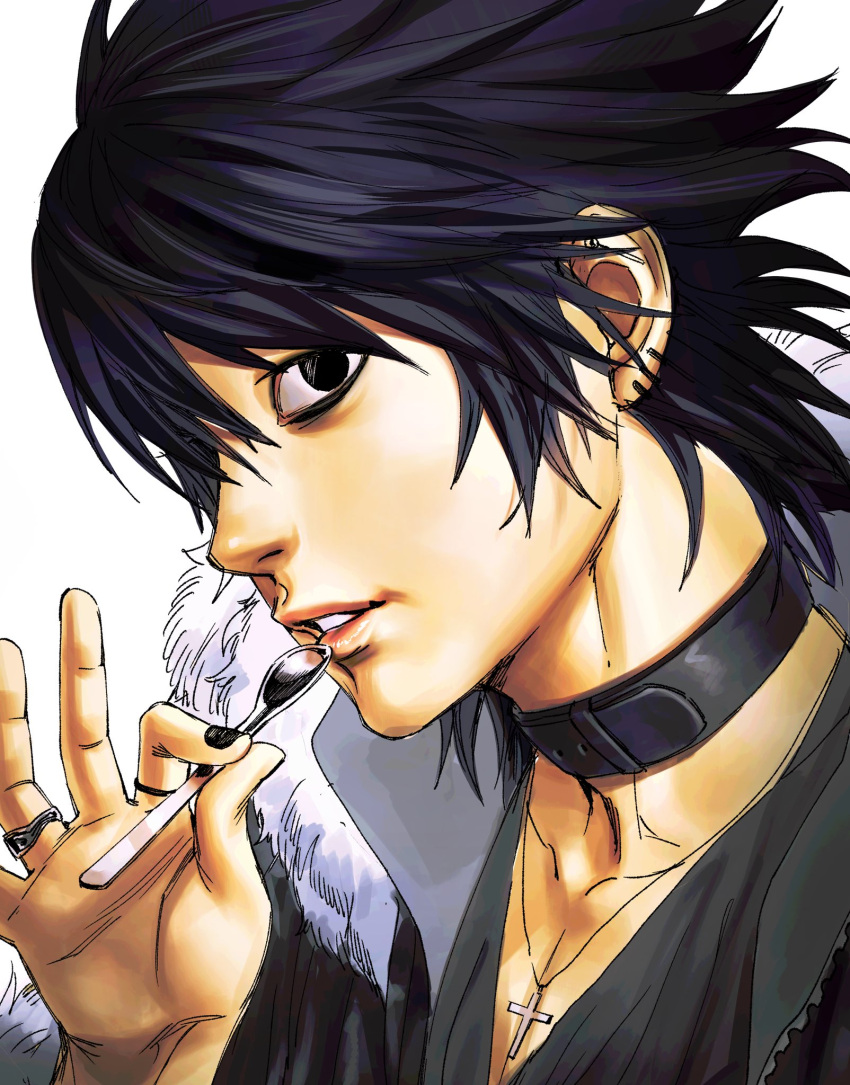 Safebooru - 1boy bags under eyes belt collar black eyes black hair ...