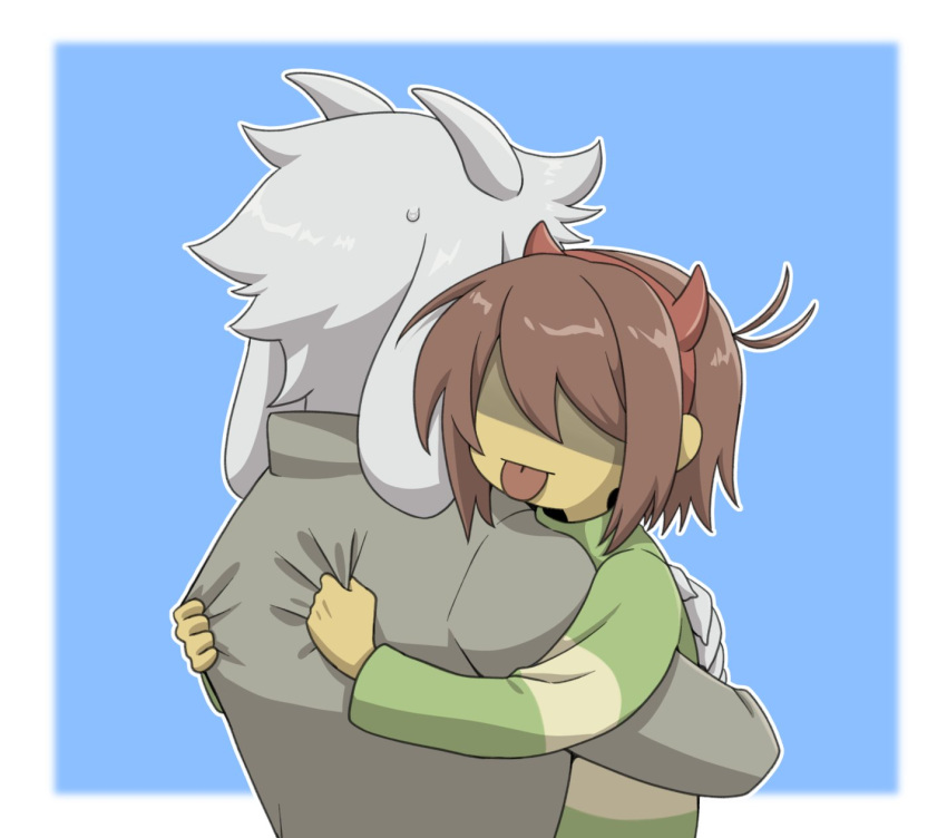 Safebooru - 1boy 1other adoptive siblings asriel dreemurr blue