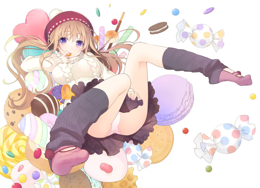 1girl blonde_hair breasts candy cookie eating food ginta hat large_breasts leg...