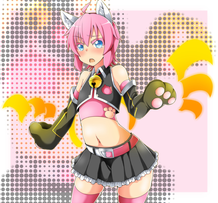 ...cat_paws highres midriff mikusu navel original paws pink_hair pink_legwe...