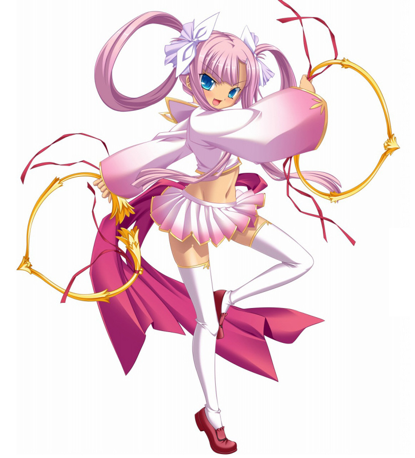 ...koihime_musou leg_lift long_hair midriff navel pink_hair ribbon skirt sm...