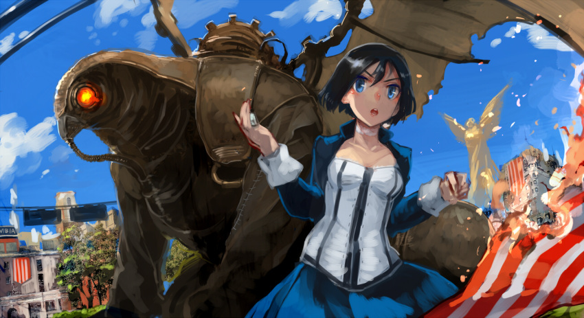 Bioshock Flags Safebooru - 1girl bioshock bioshock infinite black hair blue eyes ...