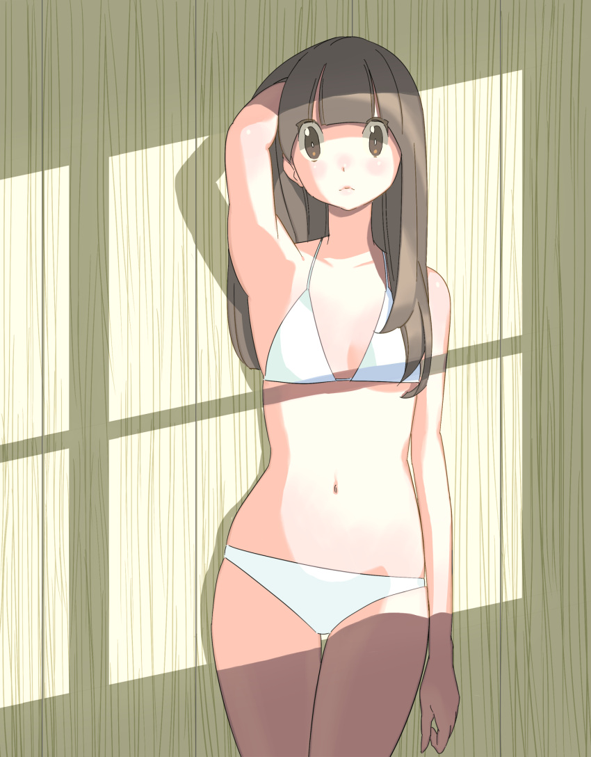 Flat chest girl. 1girl blush Bra Brown Eyes Brown hair collarbone Flat Chest рутефш