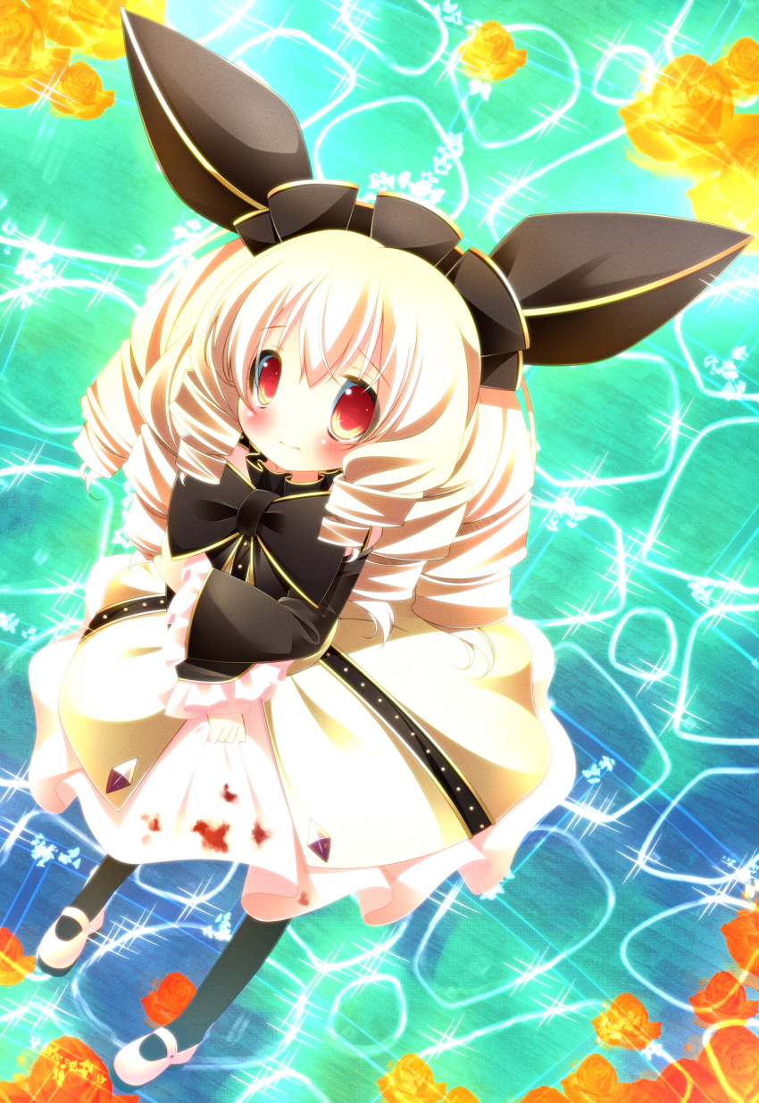 Safebooru - 1girl 3: black legwear blonde hair bow drill hair from ...