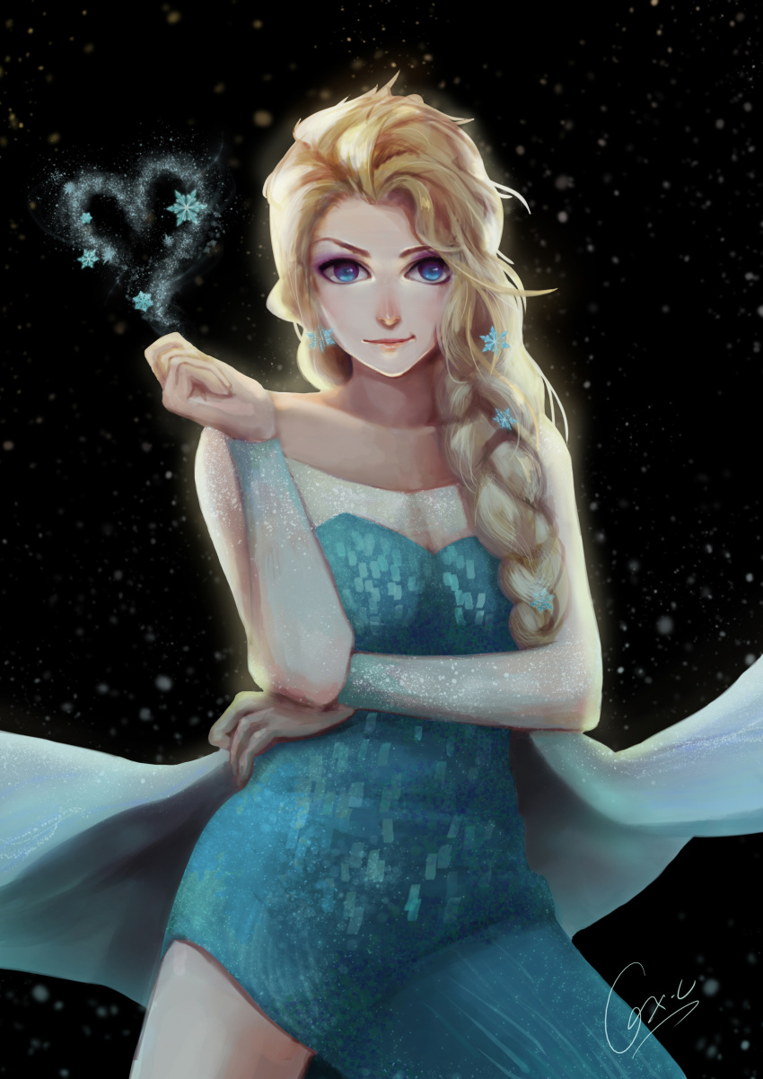 Safebooru 1girl Absurdres Blonde Hair Blue Eyes Braid Dress Earrings Elsa Frozen Frozen 