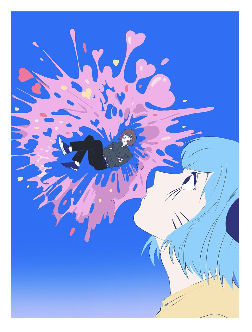 safebooru-2boys-animal-ears-blowing-bubbles-blue-background-blue-eyes