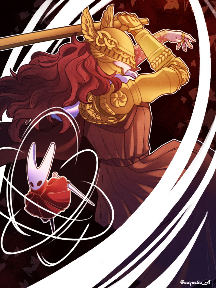 safebooru-2girls-brown-dress-cape-crossover-dress-elden-ring-helmet