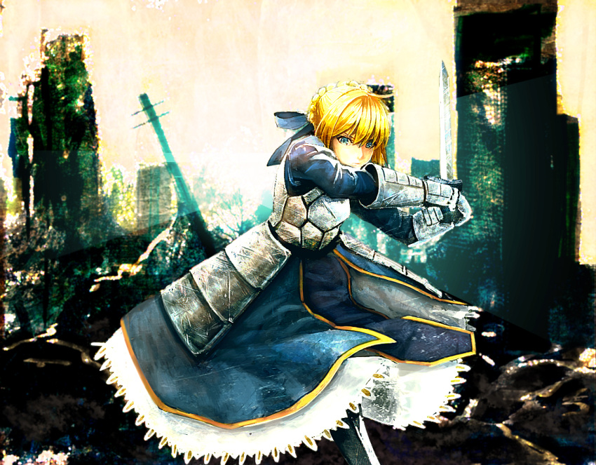 Safebooru 1girl Ahoge Armor Armored Dress Blonde Hair Blue Eyes Dress Fatestay Night Fate 0492