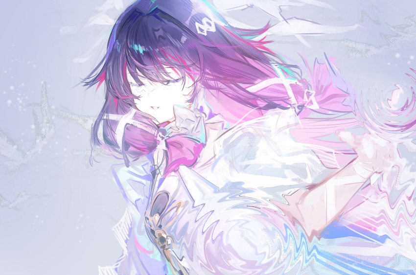 Safebooru - 1girl aiiro arm ribbon black hair closed eyes columbina ...