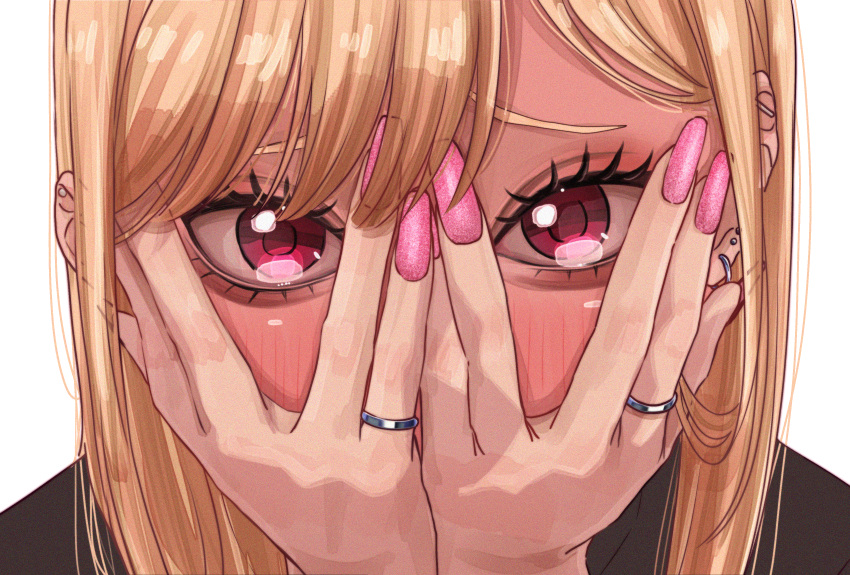 Safebooru - 1girl absurdres blonde hair blush close-up covering face ...