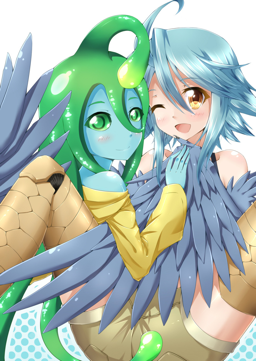 ...monster_girl monster_musume_no_iru_nichijou multiple_girls one_eye_close...