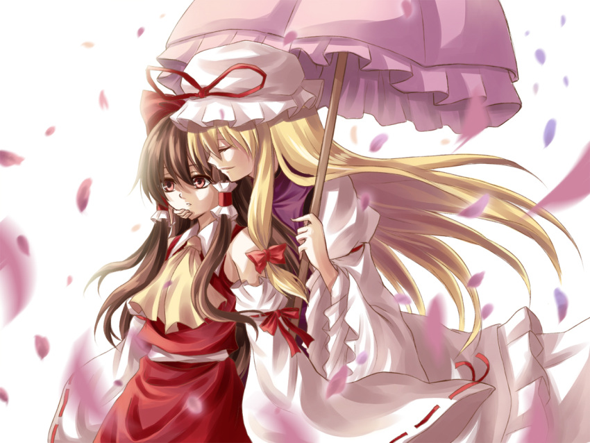 ...hat japanese_clothes long_hair miko multiple_girls ribbon touhou umbrell...