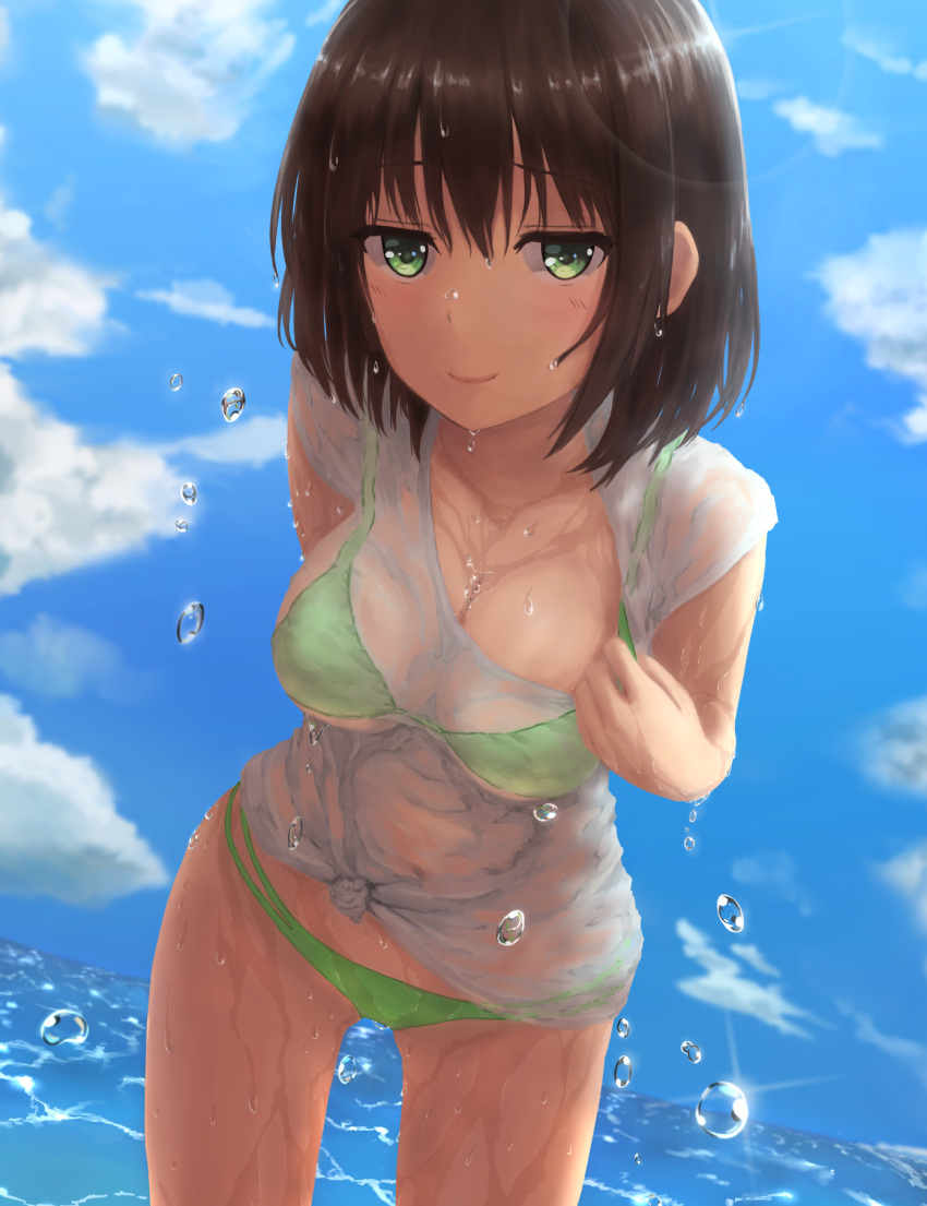 original shirt sky solo swimsuit swimsuit_under_clothes tied_shirt water we...