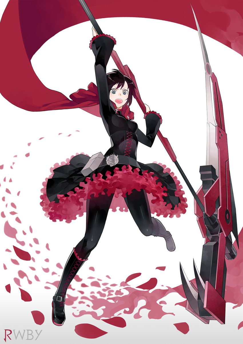 Safebooru - blush cape jacket pantyhose red eyes ruby rose rwby scythe ...