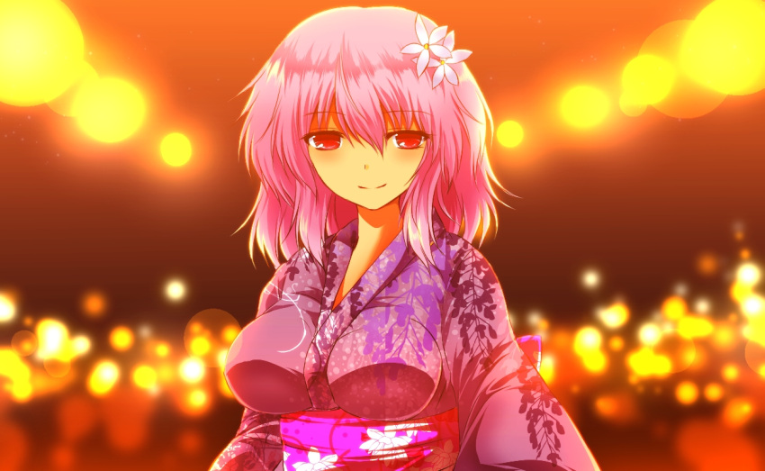 Safebooru 1girl Blush Breasts Cherry Blossoms Commentary Request Flower Hair Flower Hair