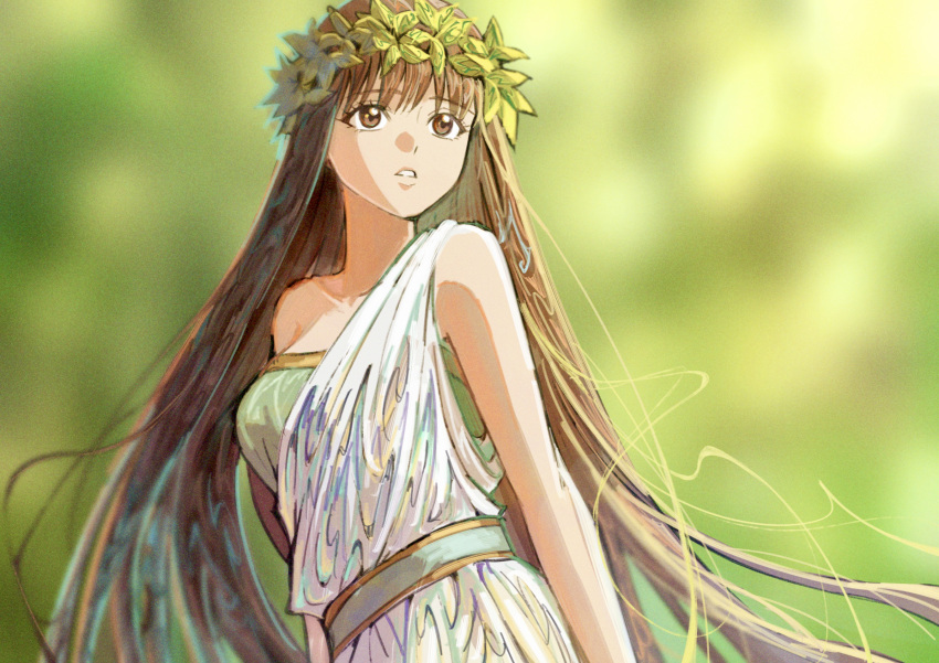 Safebooru - 1girl bare shoulders blurry breasts brown eyes brown hair ...