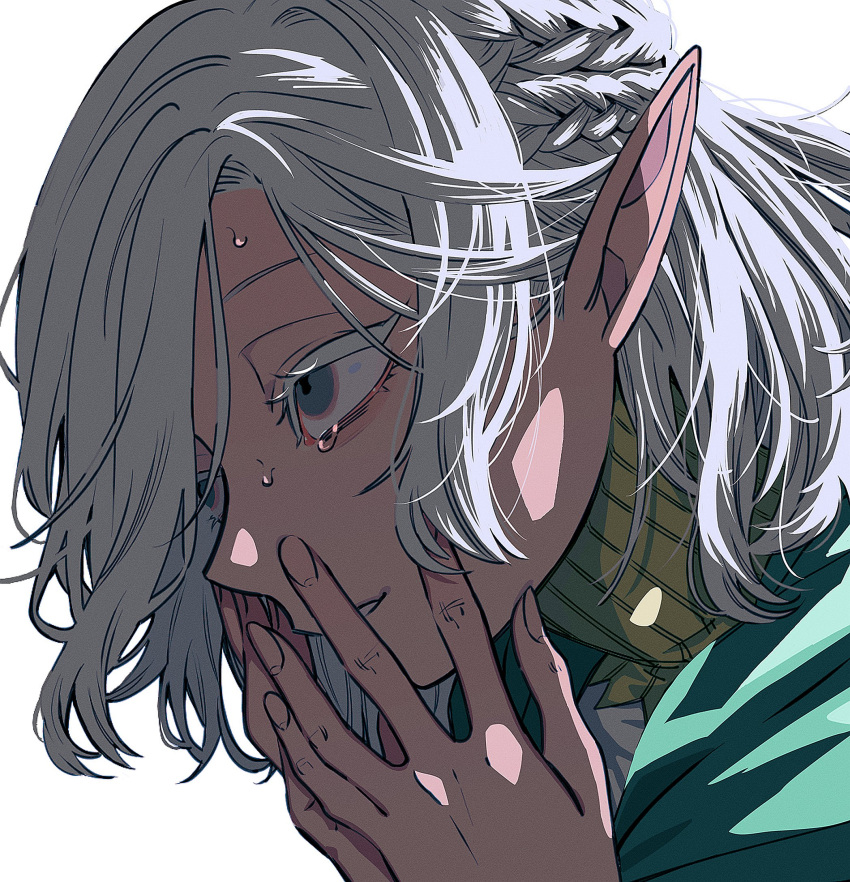 Mithrun Elf Safebooru - 1boy close-up dungeon meshi elf gorget grey eyes grey hair ...