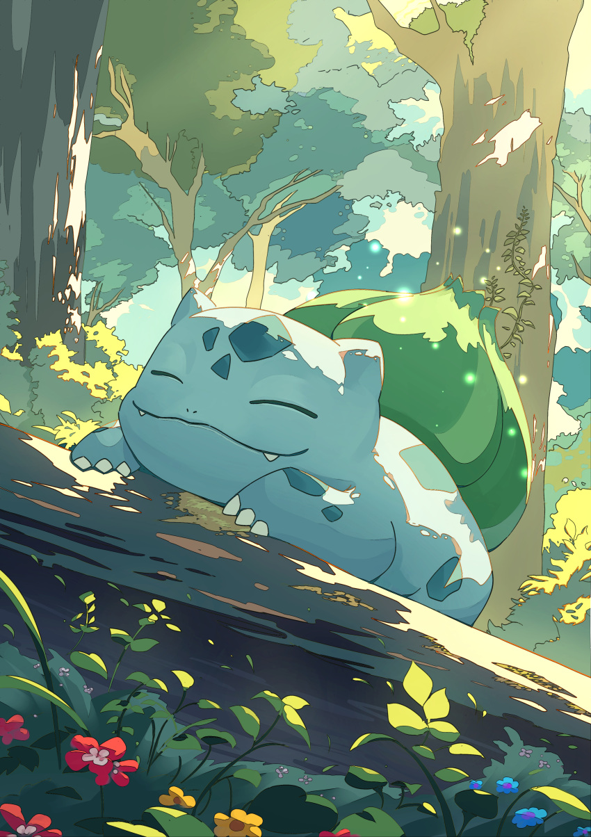 Safebooru - absurdres animal focus blue flower branch bulbasaur closed ...