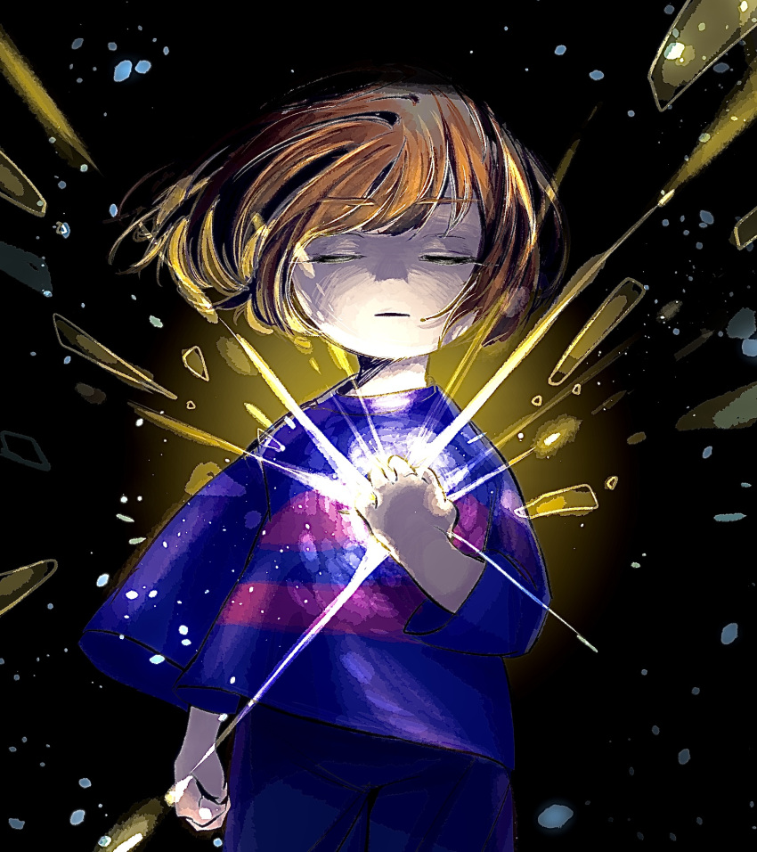 Safebooru - 1other blue shorts brown hair closed eyes closed mouth ...