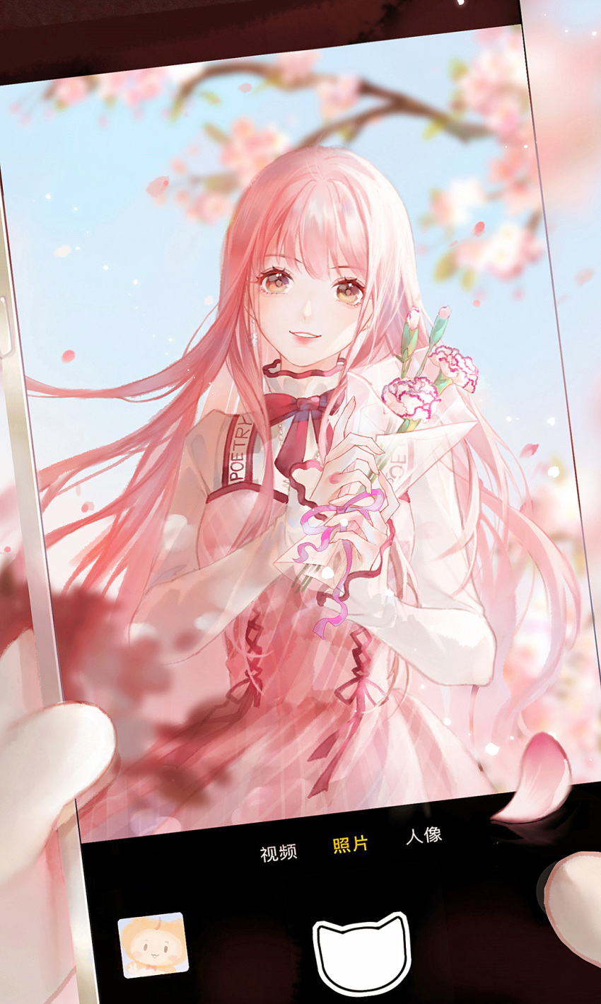 Safebooru - 1girl argyle clothes argyle dress blue sky boots bouquet