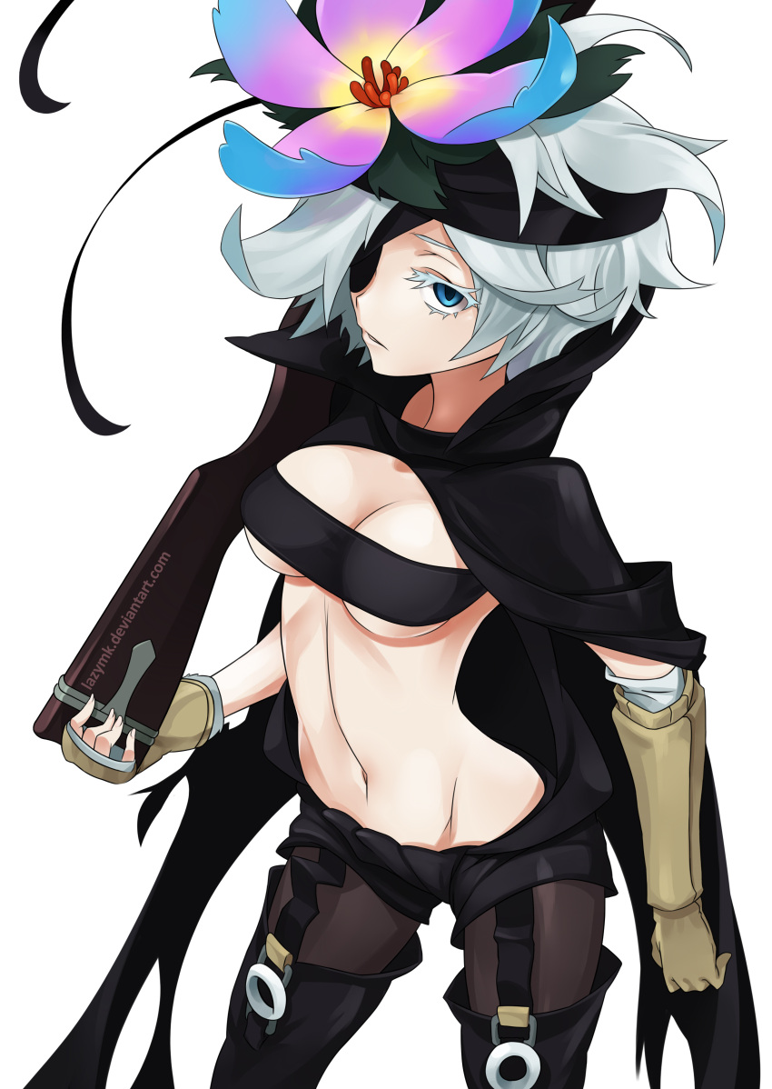 flamie_speeddraw flower flower_hat gloves grey_hair groin highres mk navel ...