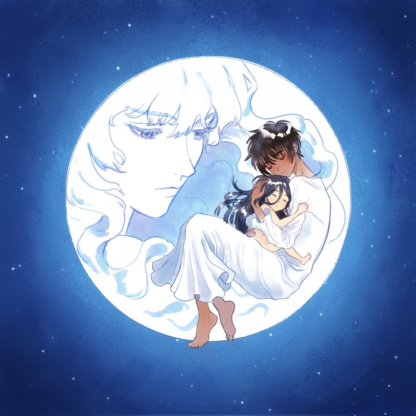 Safebooru - 1girl 2boys barefoot berserk black hair blue sky brown hair ...