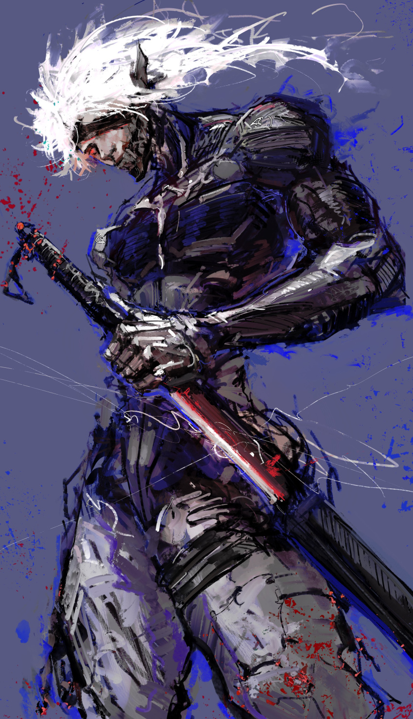 Safebooru - 1boy absurdres arm up collarbone cyborg feet out of frame ...