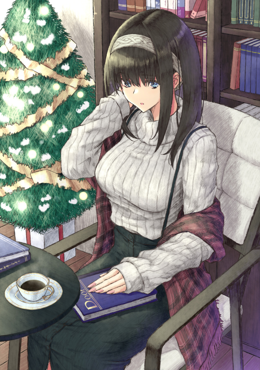 Safebooru 1girl o absurdres aramachi black hair black skirt book