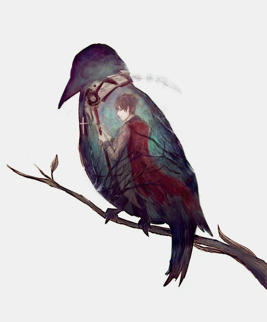 Crow Rwby Safebooru - 1boy artist request bird black hair branch cape cross crow ...