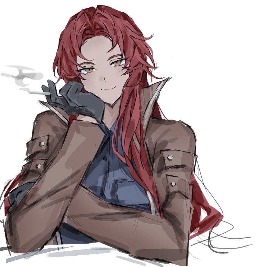 Safebooru - 1girl black gloves brown coat cigar coat collared shirt ...