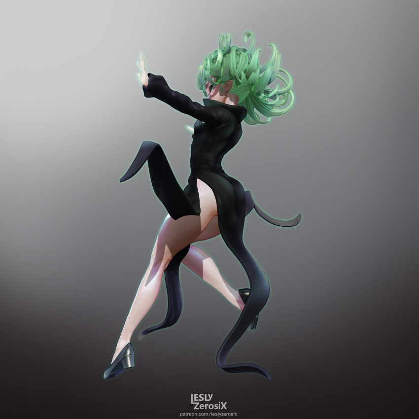 ...glowing glowing_hand green_eyes green_hair high_heels highres leslyzeros...