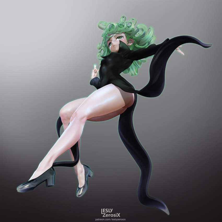 ...green_eyes green_hair high_heels highres leslyzerosix long_sleeves looki...