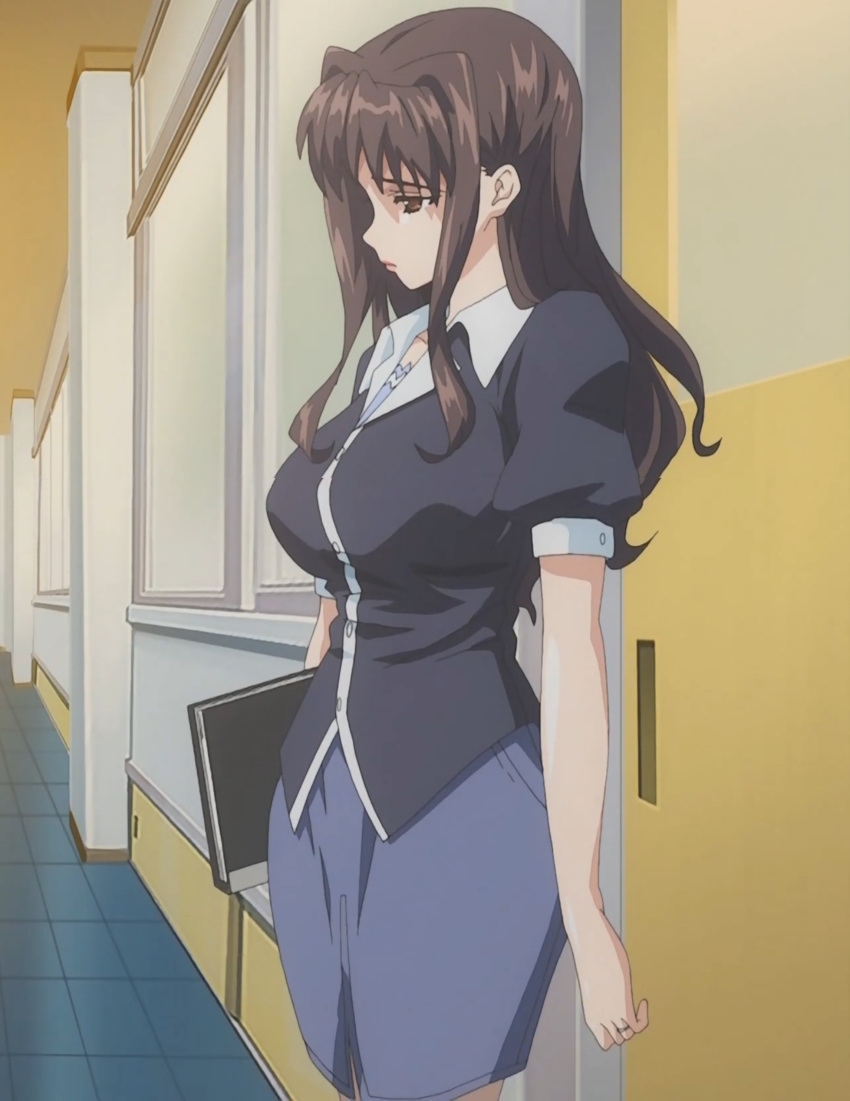 ...brown_hair clipboard formal highres large_breasts office_lady ponytail r...