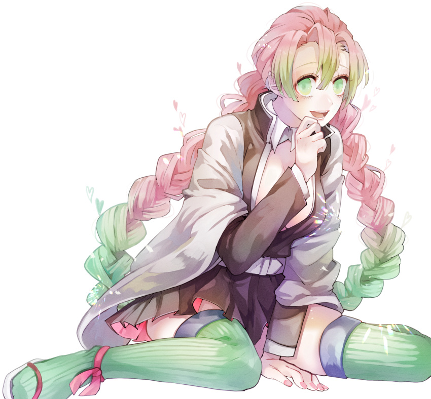 ...green_eyes green_legwear hand_between_legs haori highres japanese_clothe...