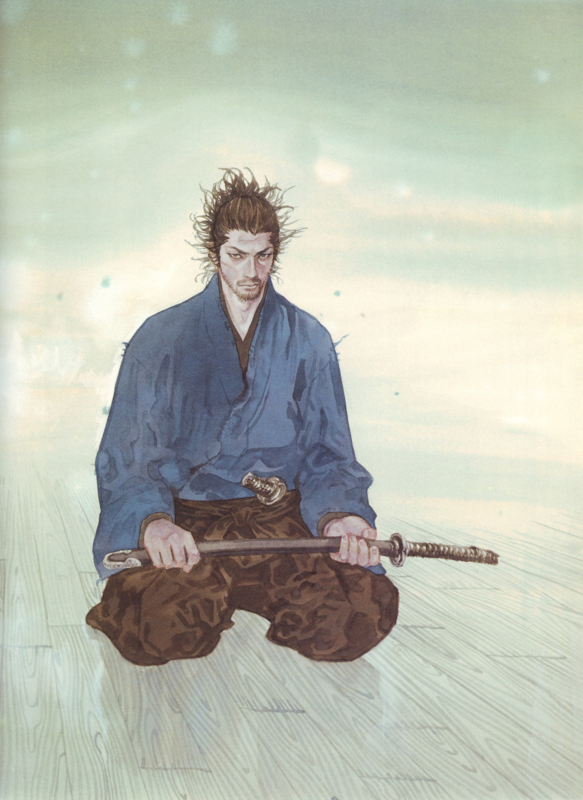 Musashi Scan Safebooru - beard facial hair highres japanese clothes katana kneeling ...