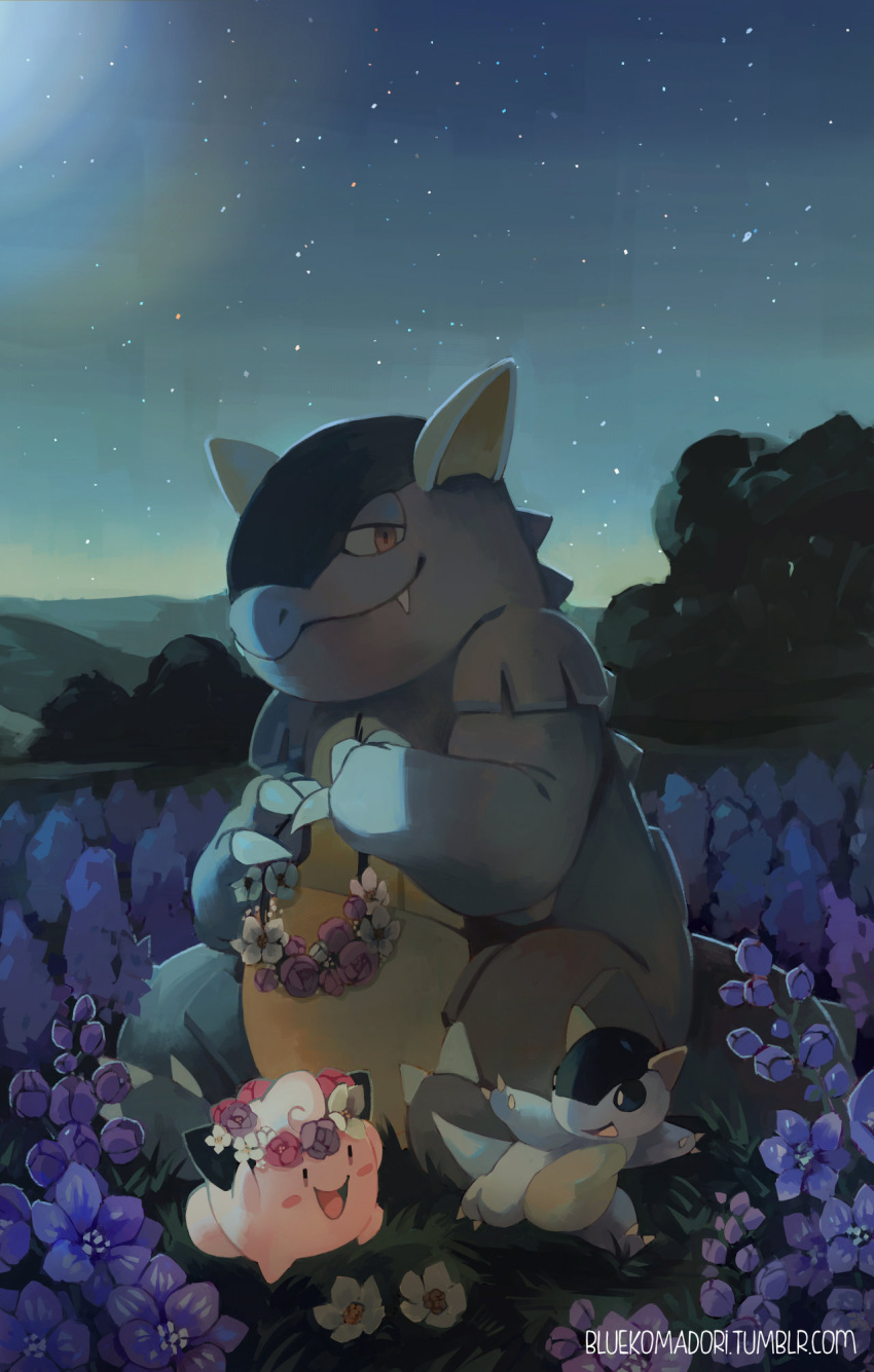 Safebooru - :d artist name blush stickers cleffa fang flower full body ...