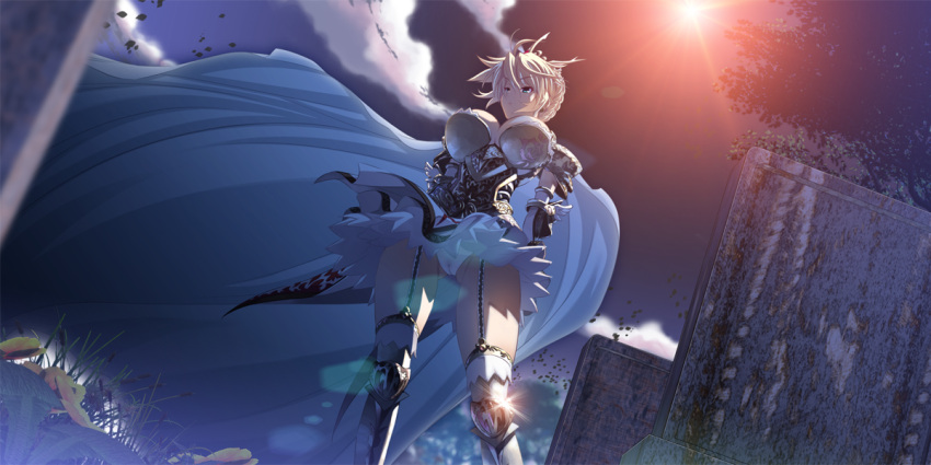 Safebooru 1girl Armor Blonde Hair Breasts Cape Cleavage Crown Dutch Angle Elbow Gloves 