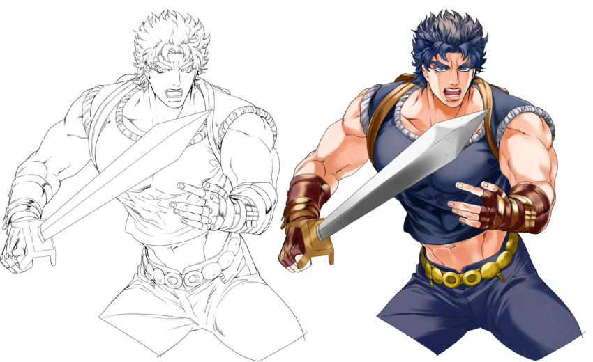 ...fingerless_gloves gloves holding holding_sword holding_weapon jojo_no_ki...