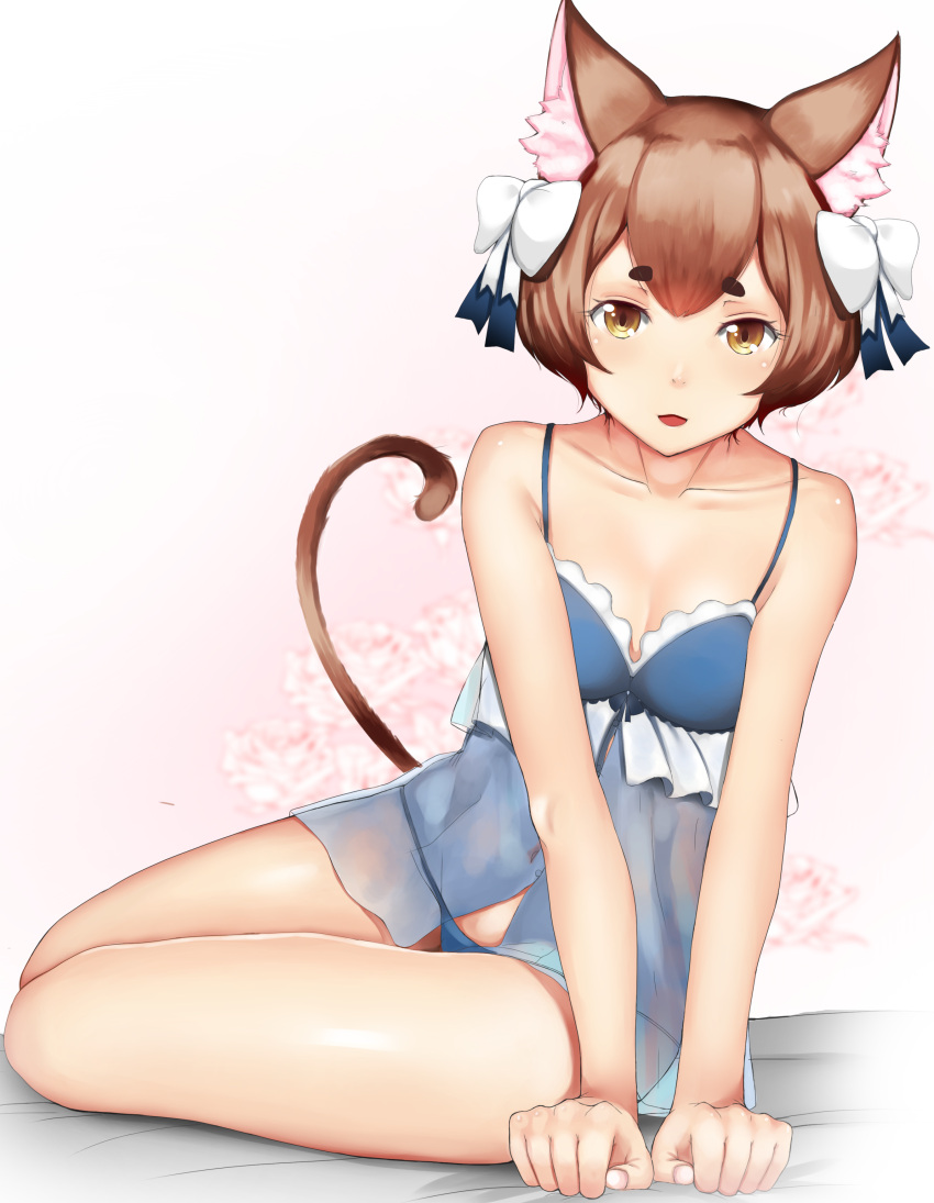 ...babydoll bare_shoulders blush bow brown_hair cat_ears cat_tail chiyo_goy...