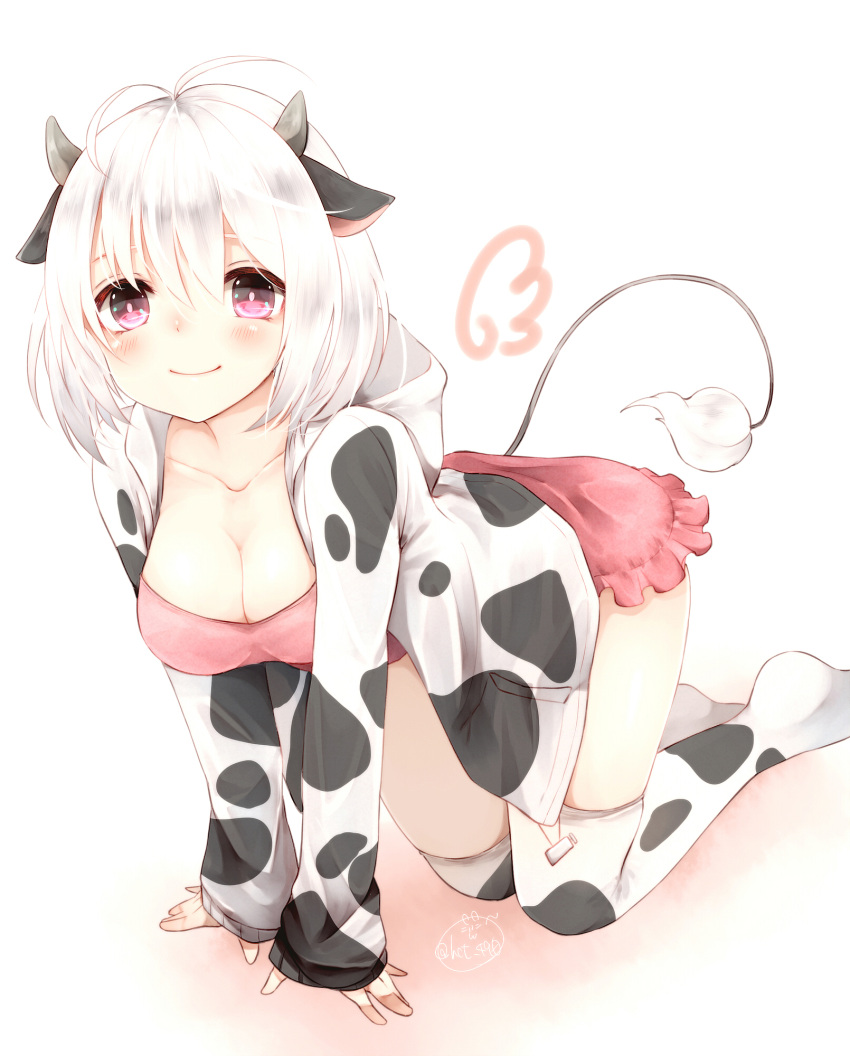 (ketchup) cleavage collarbone cow cow_ears cow_girl cow_horns cow_print cow...