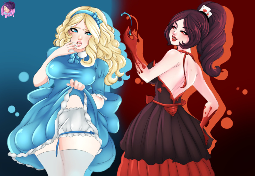 ...(smite) law-zilla multiple_girls nail_polish red_eyes red_queen red_quee...