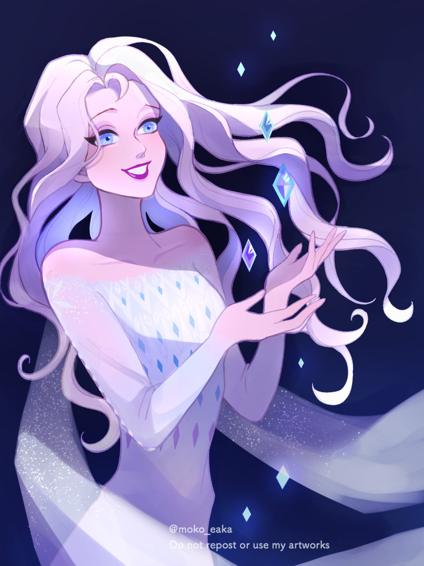 Safebooru - 1girl bare shoulders blonde hair blue background blue eyes ...