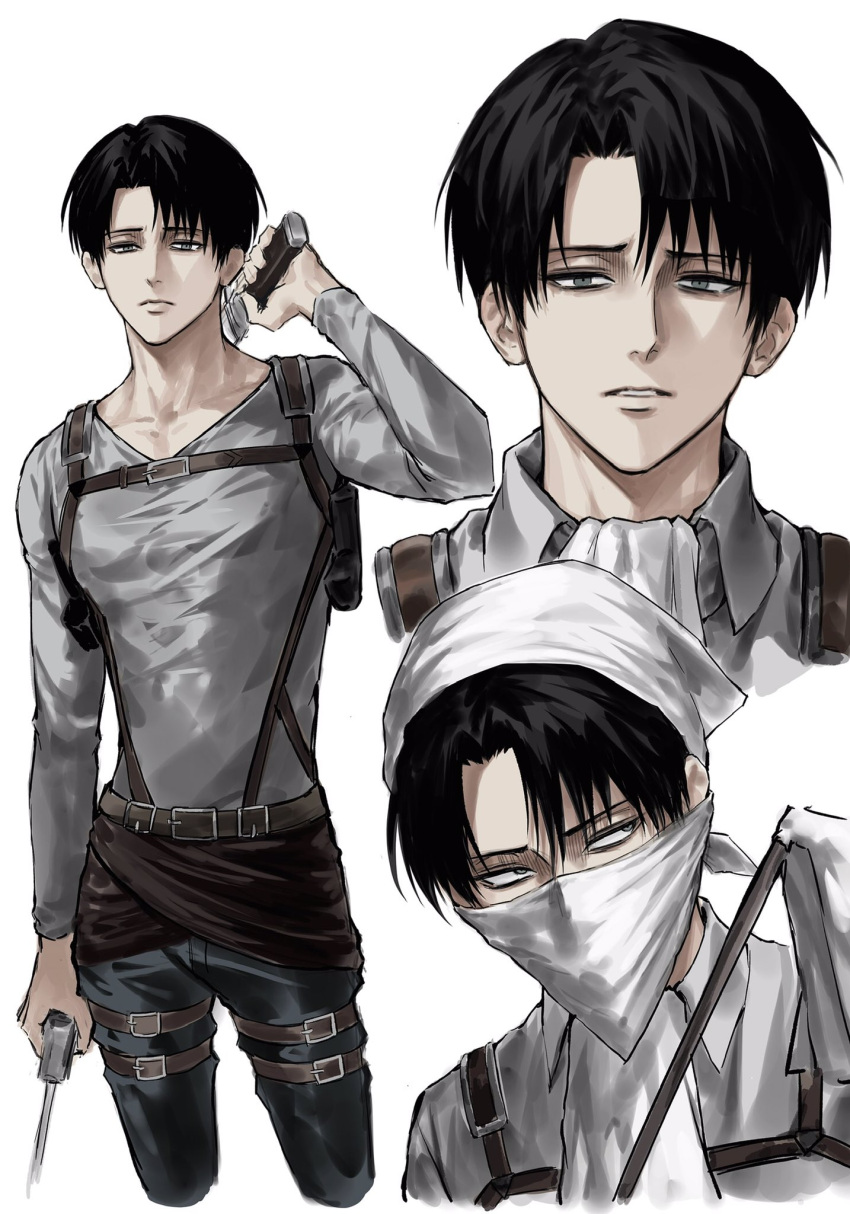 Safebooru - 1boy black hair curtained hair duster grey eyes highres ...